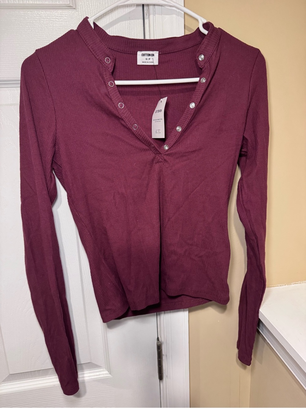 Cotton On Plum Long-Sleeve Snap Henley Top